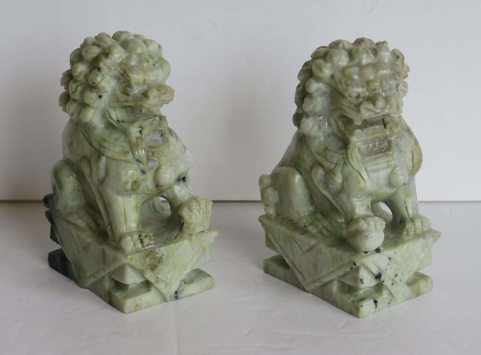 Pair Of Chinese Foo Dogs Hand Carved Hardstone Good Colour And Detail, Ca 1940 photo 475.0