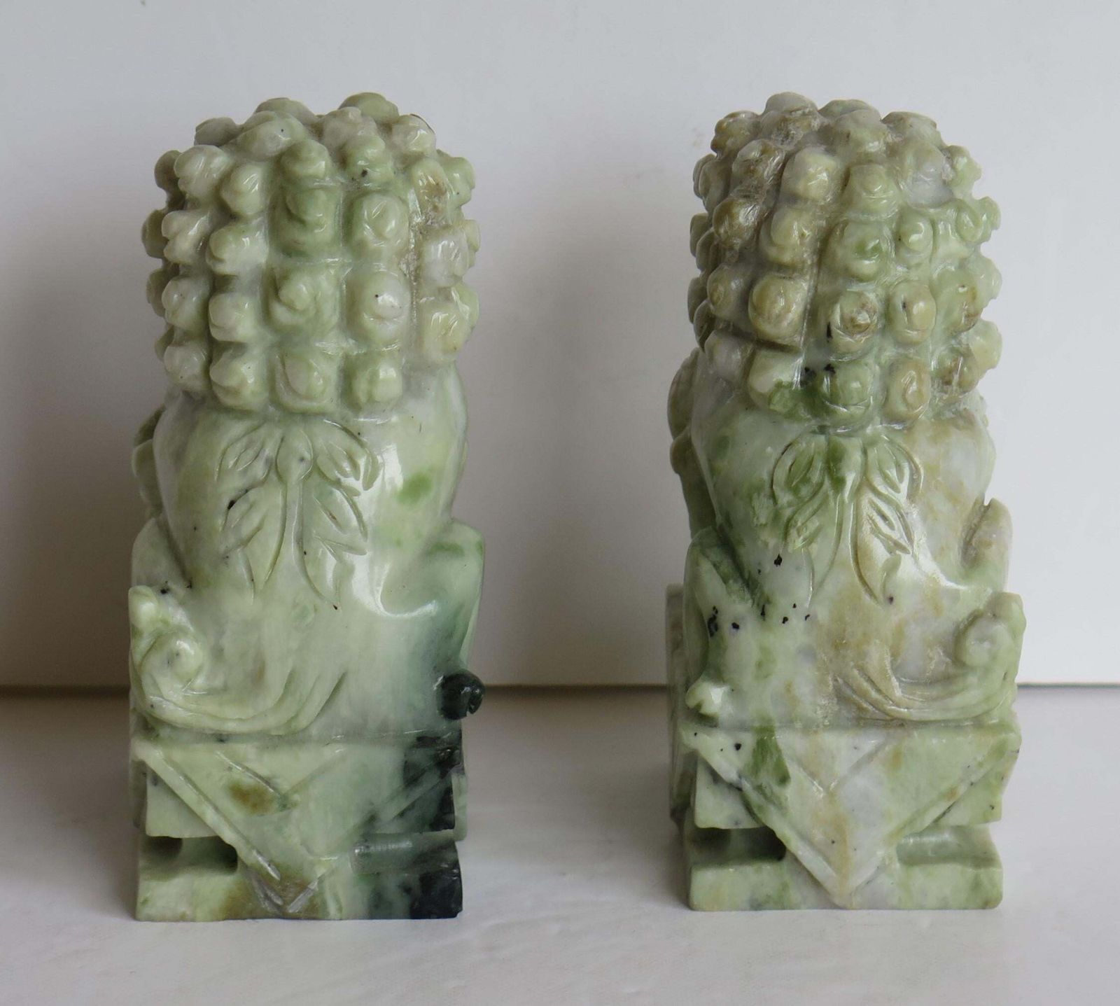 Pair Of Chinese Foo Dogs Hand Carved Hardstone Good Colour And Detail, Ca 1940 photo buy