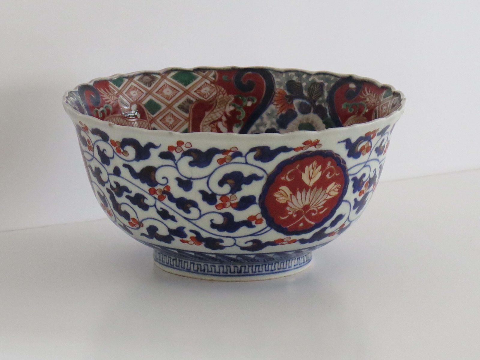 Japanese Porcelain Bowl Hand Painted Vines, Flowers & Dragons, Meiji Ca 1860 photo for sale