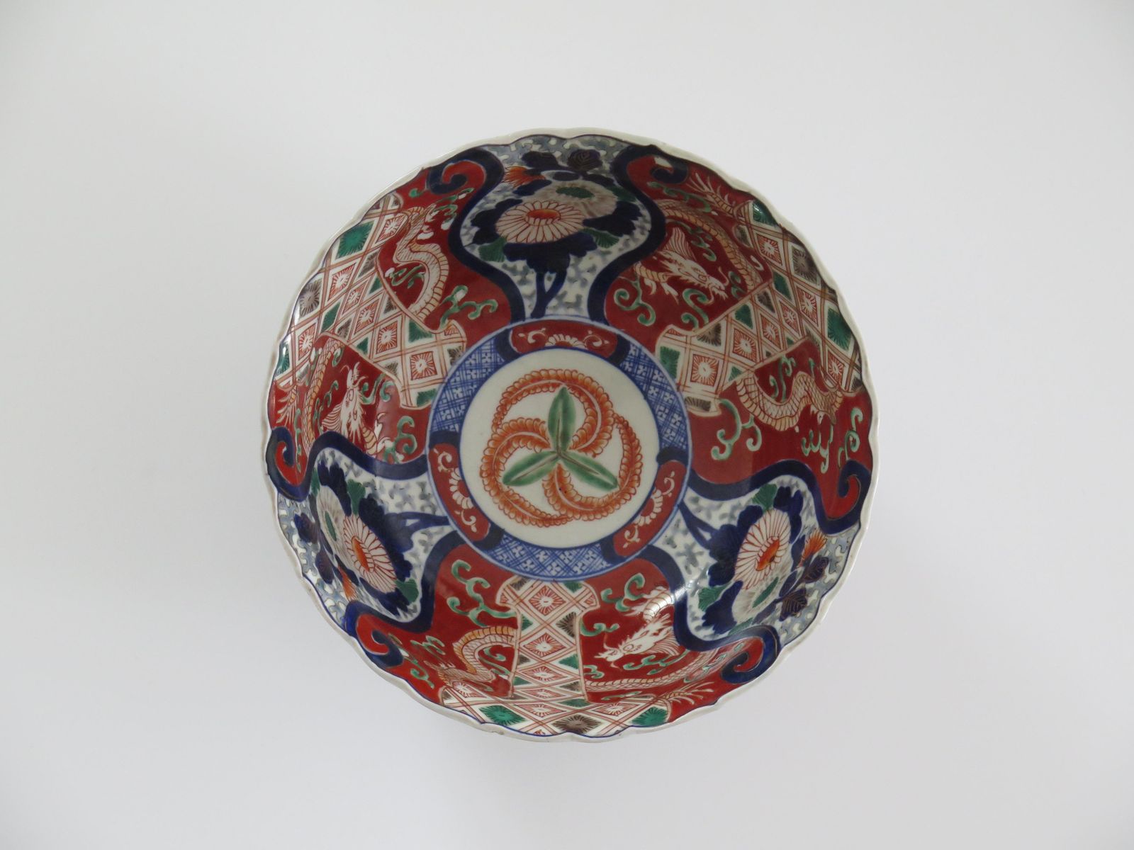 photo furniture Japanese Porcelain Bowl Hand Painted Vines, Flowers & Dragons, Meiji Ca 1860