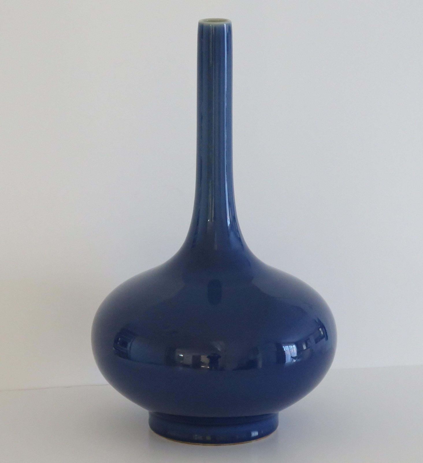 Tall Chinese Porcelain Bottle Vase Sapphire Blue 6 Char Mark, Late 19thc Qing photo buy