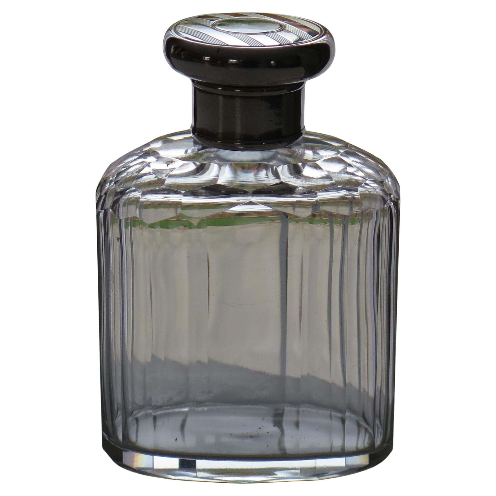 Crystal Glass Cologne Or Perfume Bottle Sterling Silver Top Art Deco London 1919