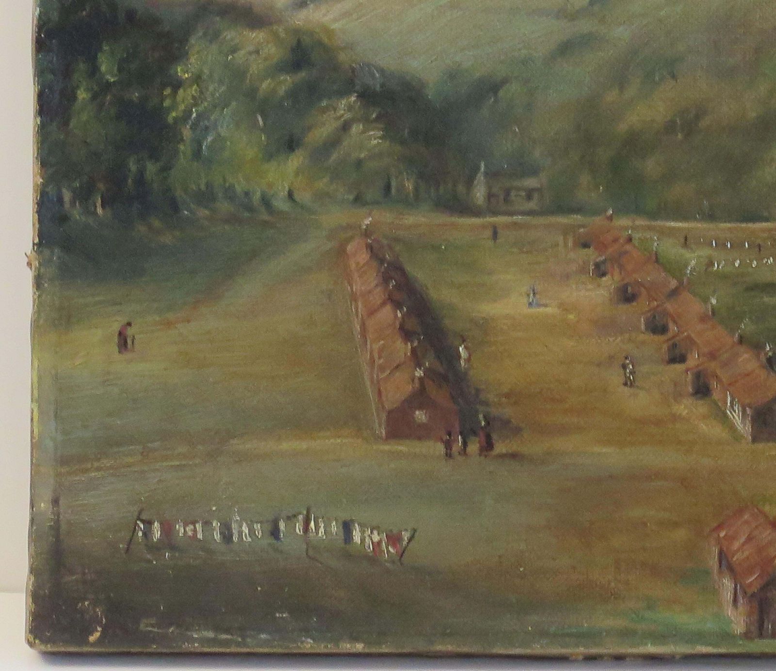 Original Oil Painting On Canvas Colonial Shanty Town Landscape, 19th C. photo vinterior
