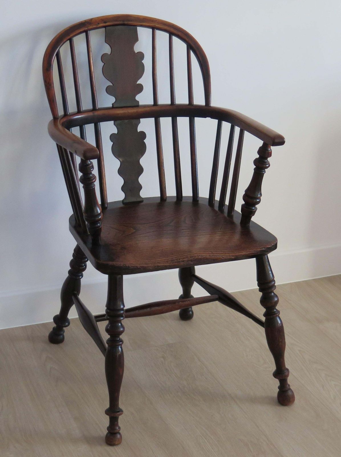 Yew Wood Low Back Windsor Armchair, North East Yorkshire England Circa 1850 photo for sale