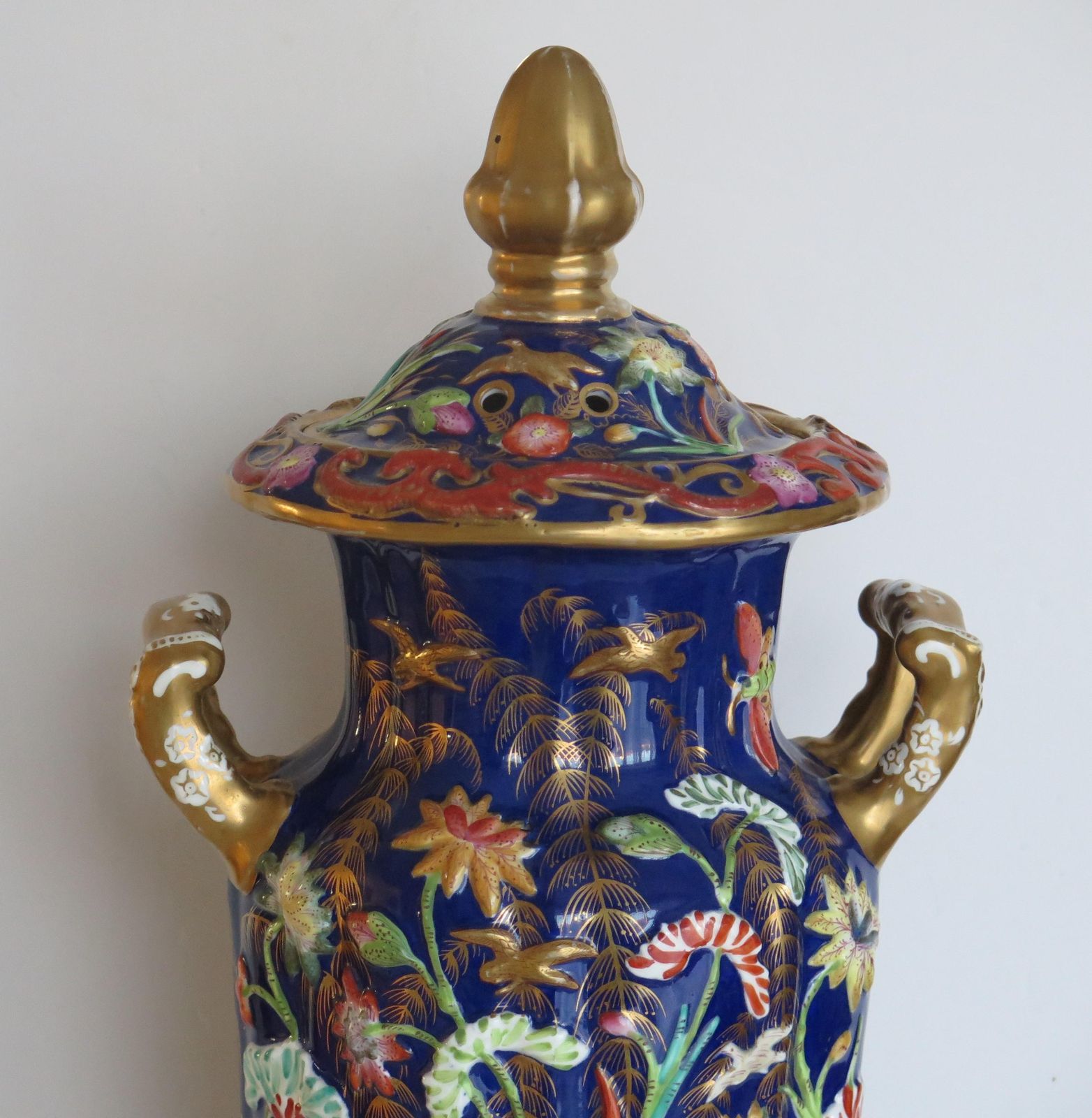 Rare Large Masons Ironstone Covered Vase With Relief Motifs, Circa 1825 photo furniture