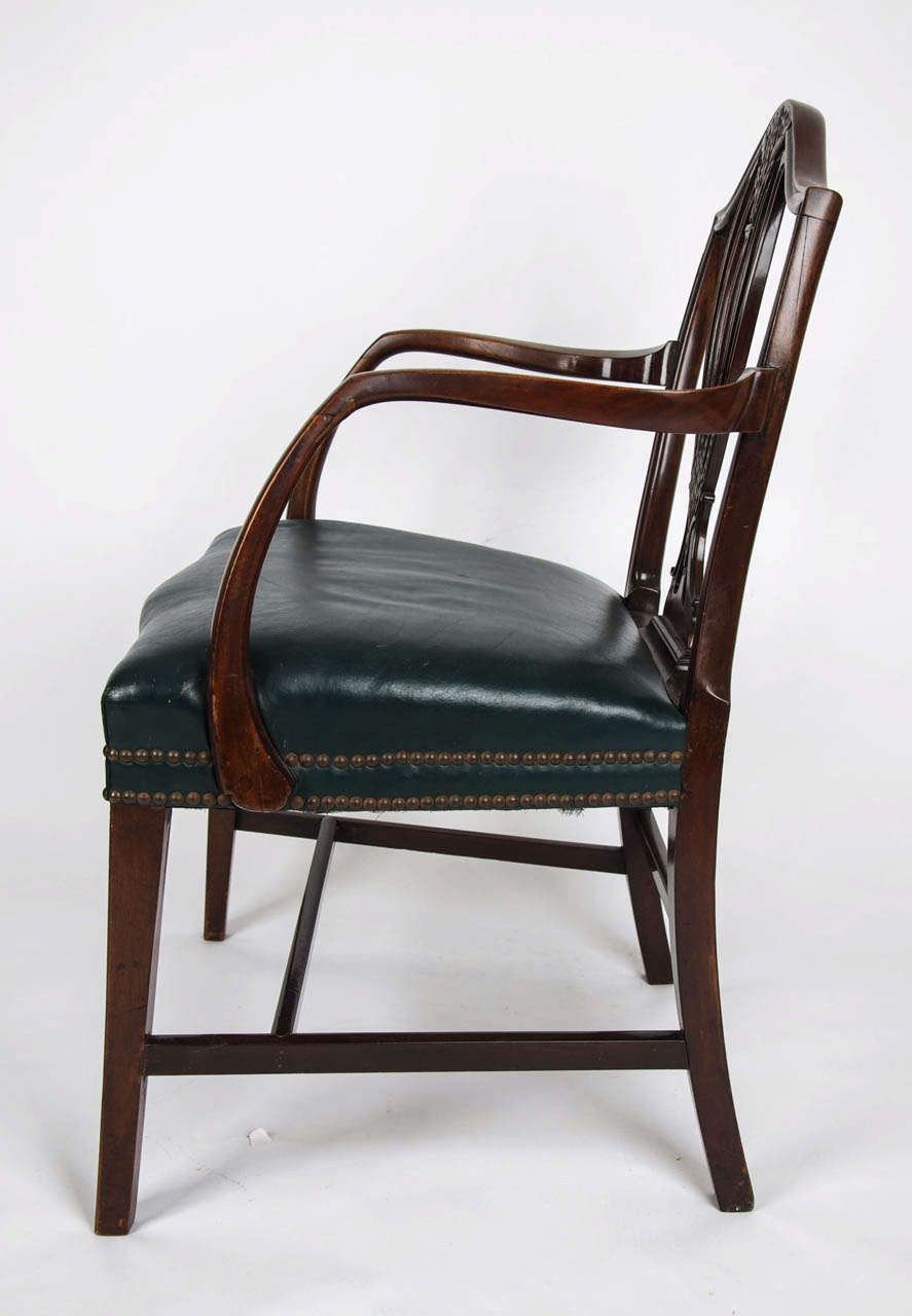 Georgian Armchair Green Leather Seat, English Hepplewhite Circa 1785 photo 975.0