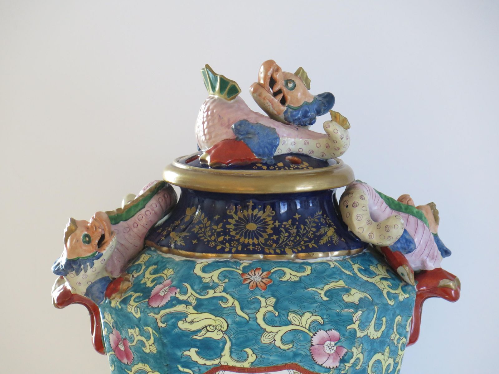 Rare Masons Ironstone Lidded Alcove Very Large Vase With Dragons, Ca 1825 photo buy