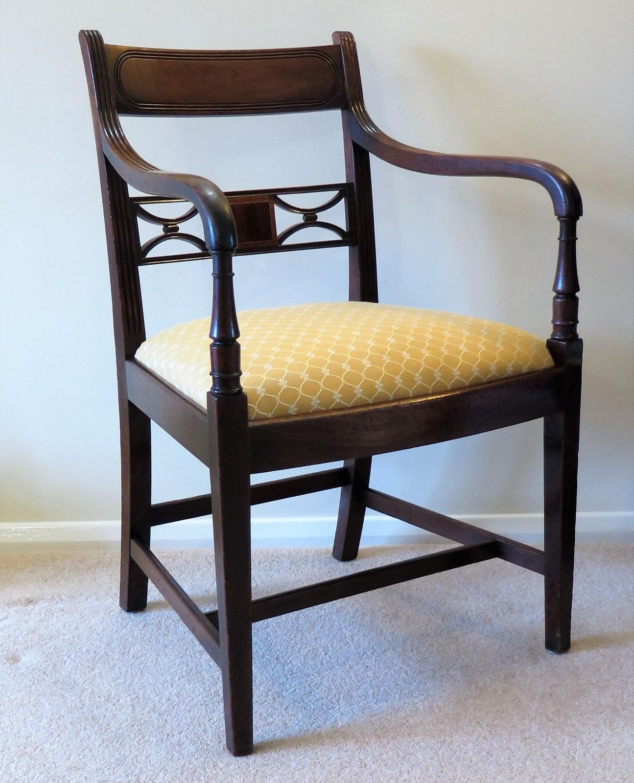 Georgian Armchair Carved Inlaid Mahogany, English Sheraton Circa 1790 photo Furniture
