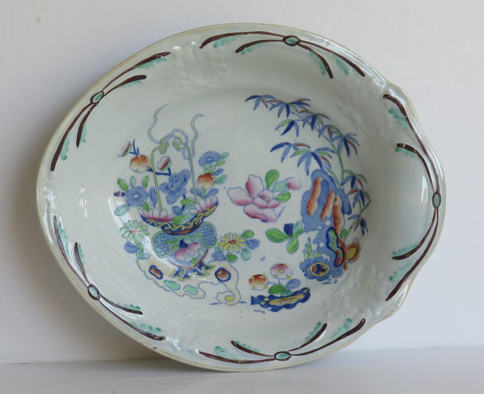 Georgian Dish By Stephen Folch Bamboo & Basket Pattern Royal Arms Mark, Ca 1825 photo vinterior