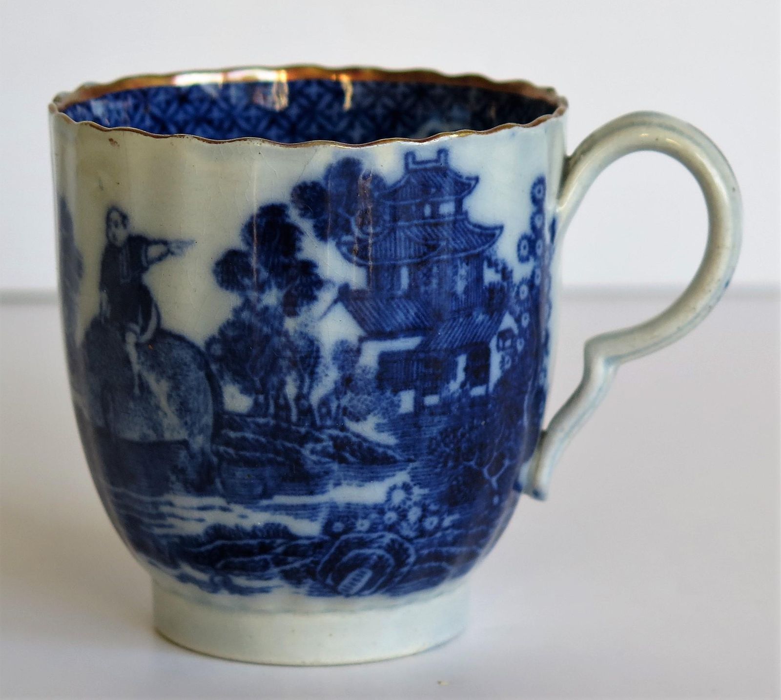 Early Coffee Cup Blue And White Boy On A Buffalo Ptn Probably Spode, Circa 1790 photo furniture