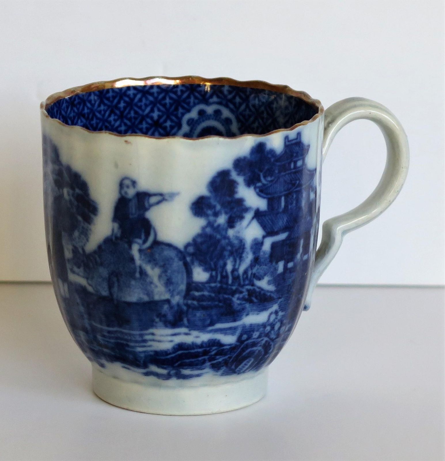 Early Coffee Cup Blue And White Boy On A Buffalo Ptn Probably Spode, Circa 1790 photo Home Decor