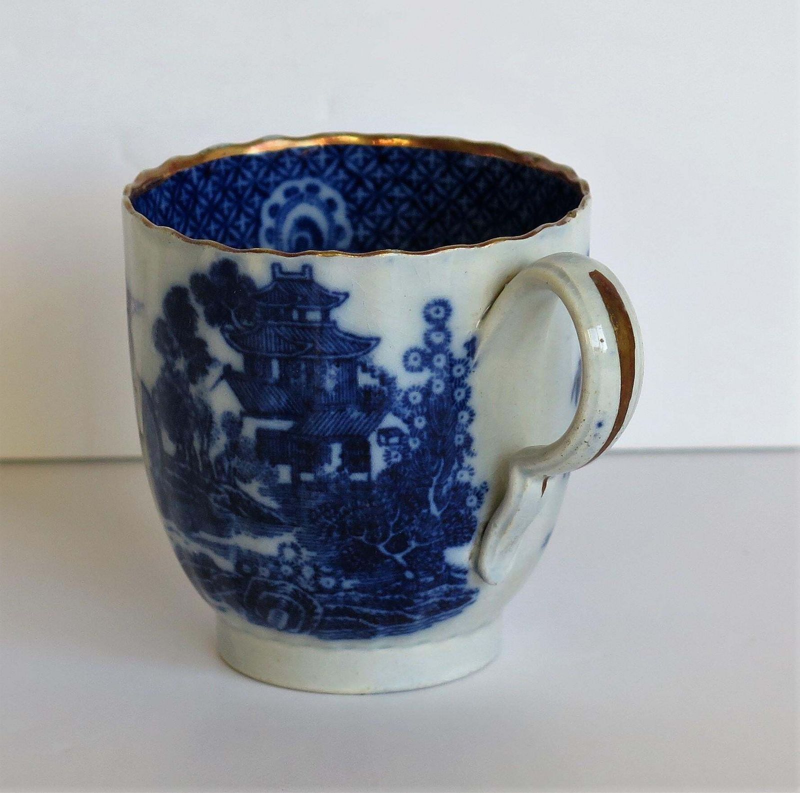 Early Coffee Cup Blue And White Boy On A Buffalo Ptn Probably Spode, Circa 1790 photo 204.0