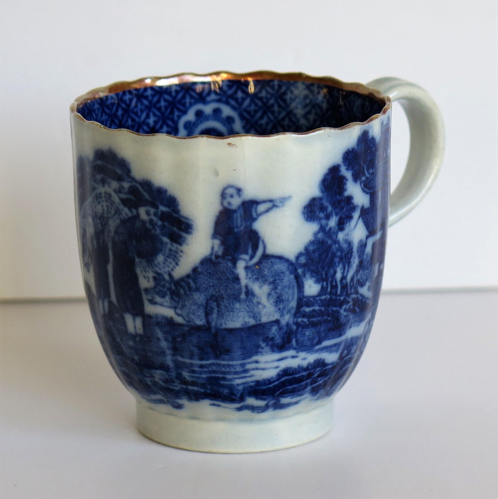 photo furniture Early Coffee Cup Blue And White Boy On A Buffalo Ptn Probably Spode, Circa 1790
