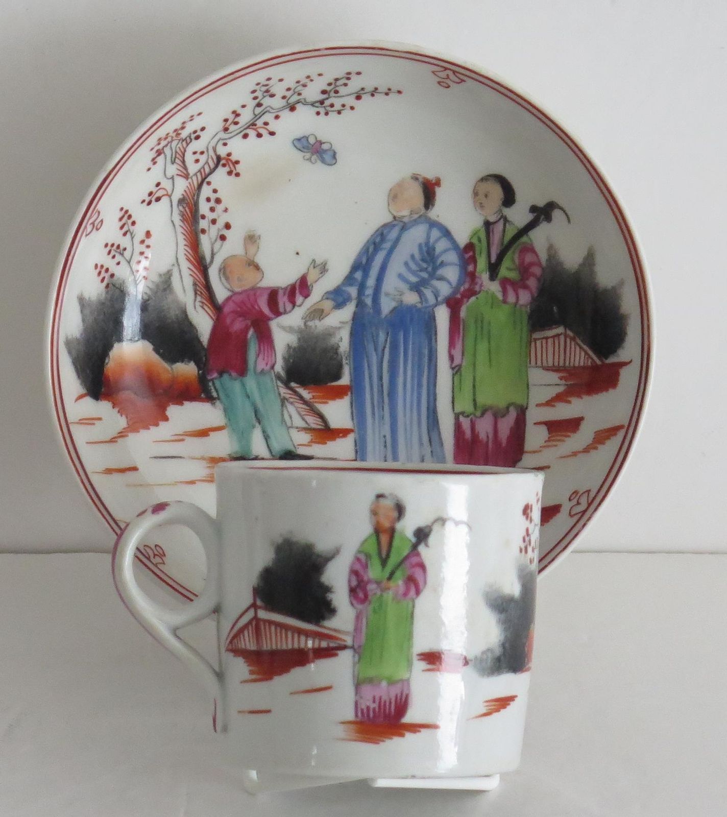 Early New Hall Porcelain Coffee Can & Saucer Duo Chinese Pattern 421, Circa 1800 photo Home Decor