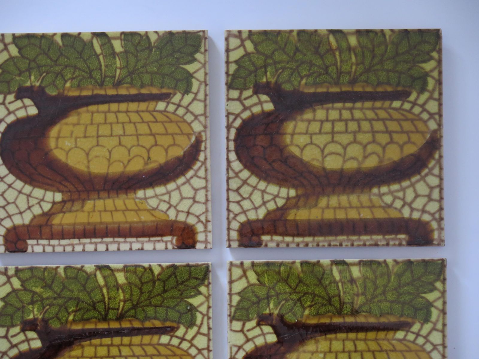 Set Of Six Ceramic Wall Tiles Pineapple Vase Pat'n 6 Inches Square,  Circa 1960 photo 275.0