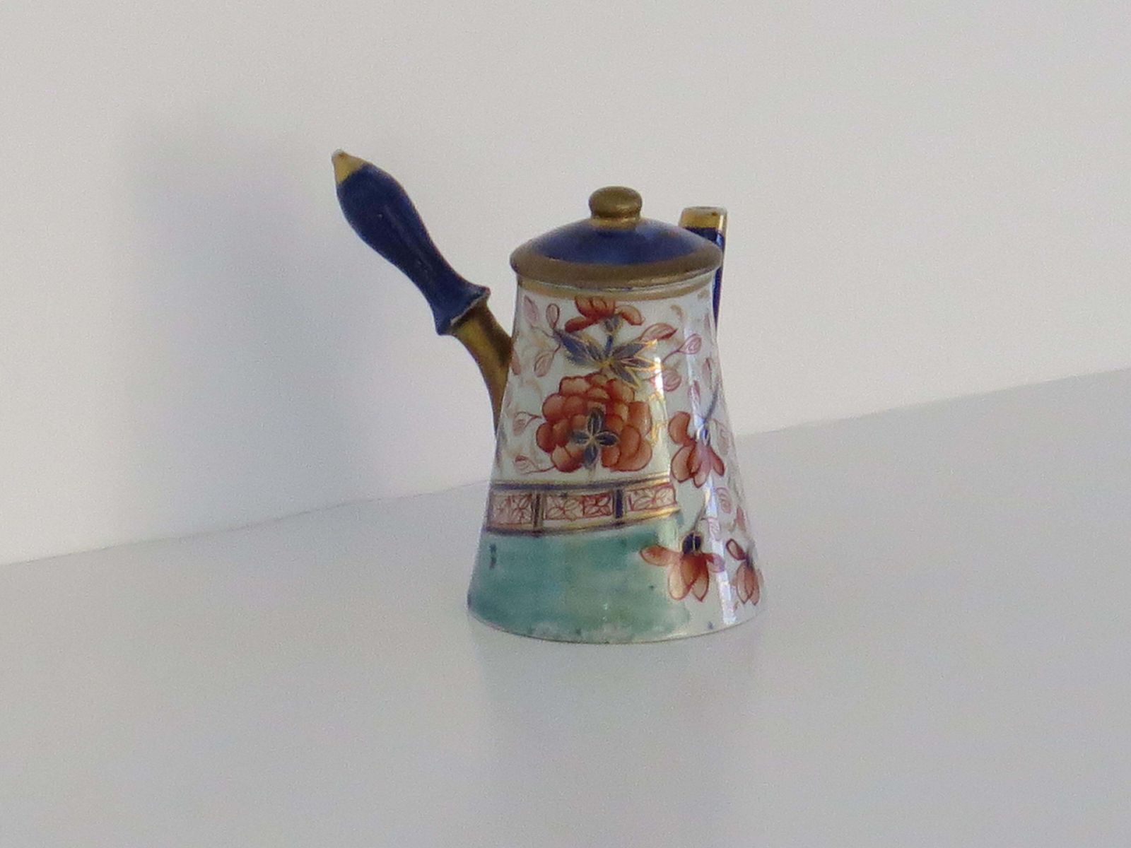 Very Rare Masons Ironstone Miniature Coffee Pot In Gold Rose Japan Ptn, Ca 1820 photo vinterior