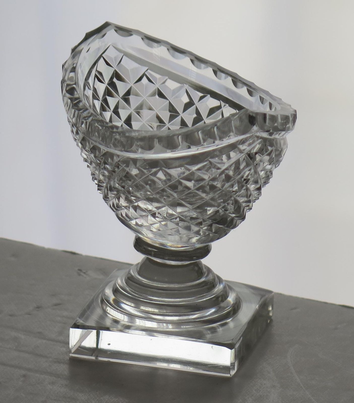 Irish 18th Century Georgian Cut Glass Salt With Stepped Foot, Ca 1790 photo vinterior