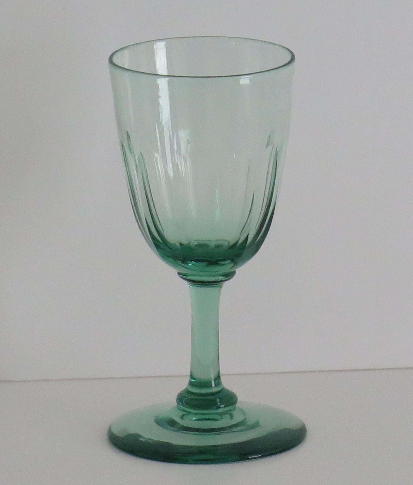 Wine Drinking Glass Light Green Panel Cut Bowl, English, Circa 1840 photo furniture