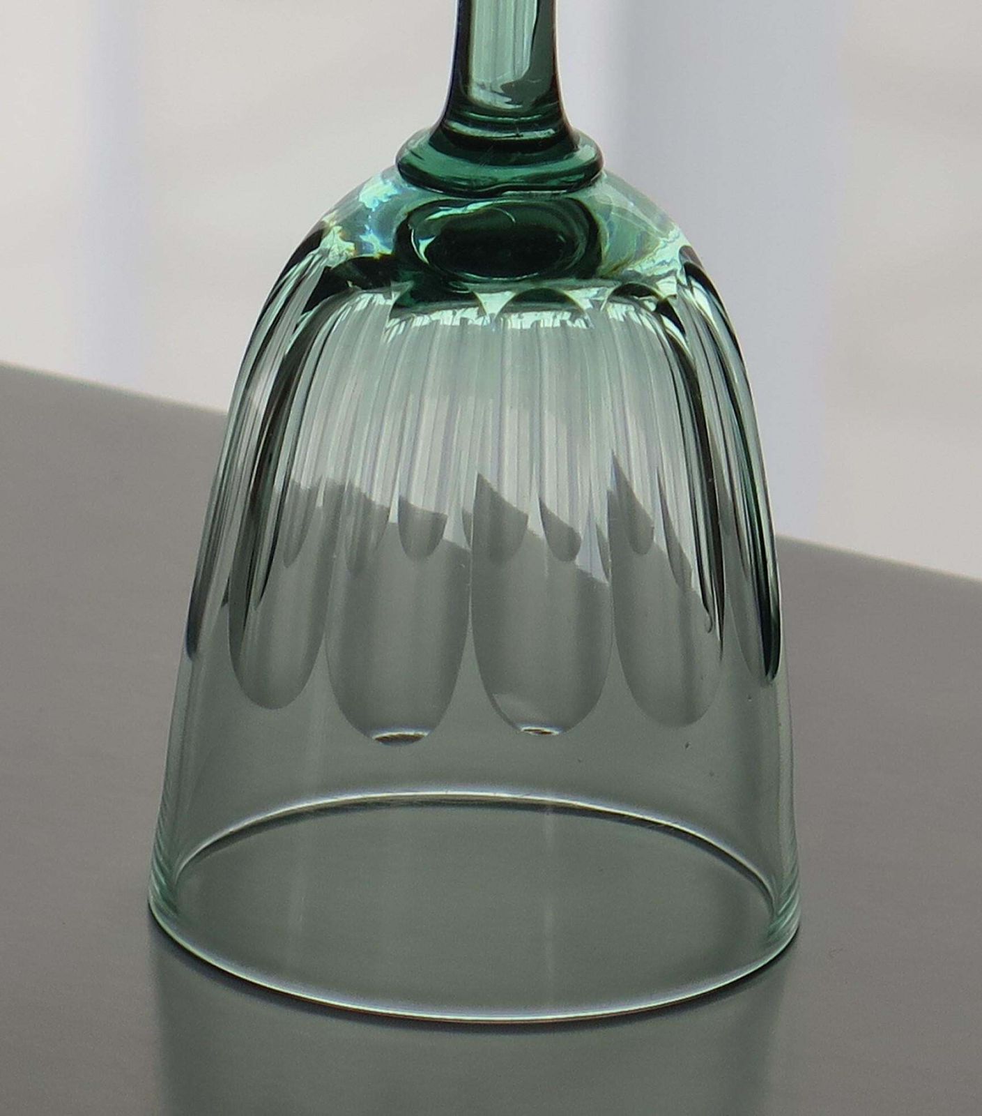 Wine Drinking Glass Light Green Panel Cut Bowl, English, Circa 1840 photo vintage