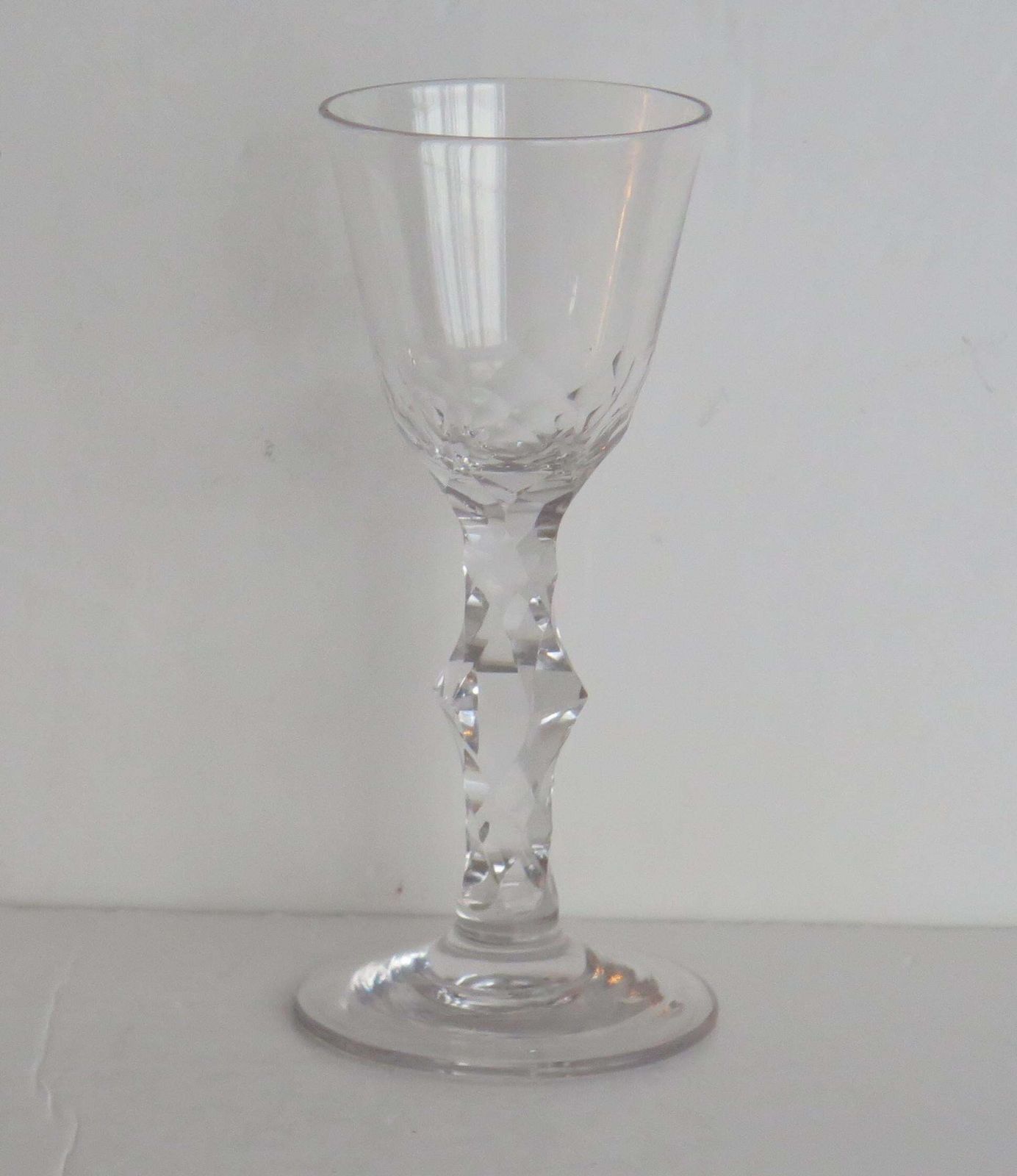 18th C Georgian Wine Drinking Glass Facet Cut Stem Hand Blown, Ca 1785 photo 331.0