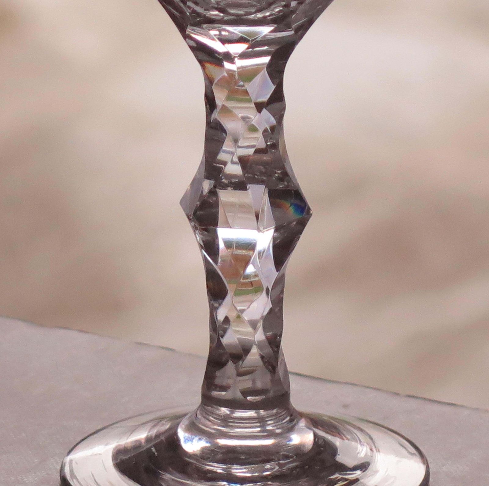 18th C Georgian Wine Drinking Glass Facet Cut Stem Hand Blown, Ca 1785 photo vintage