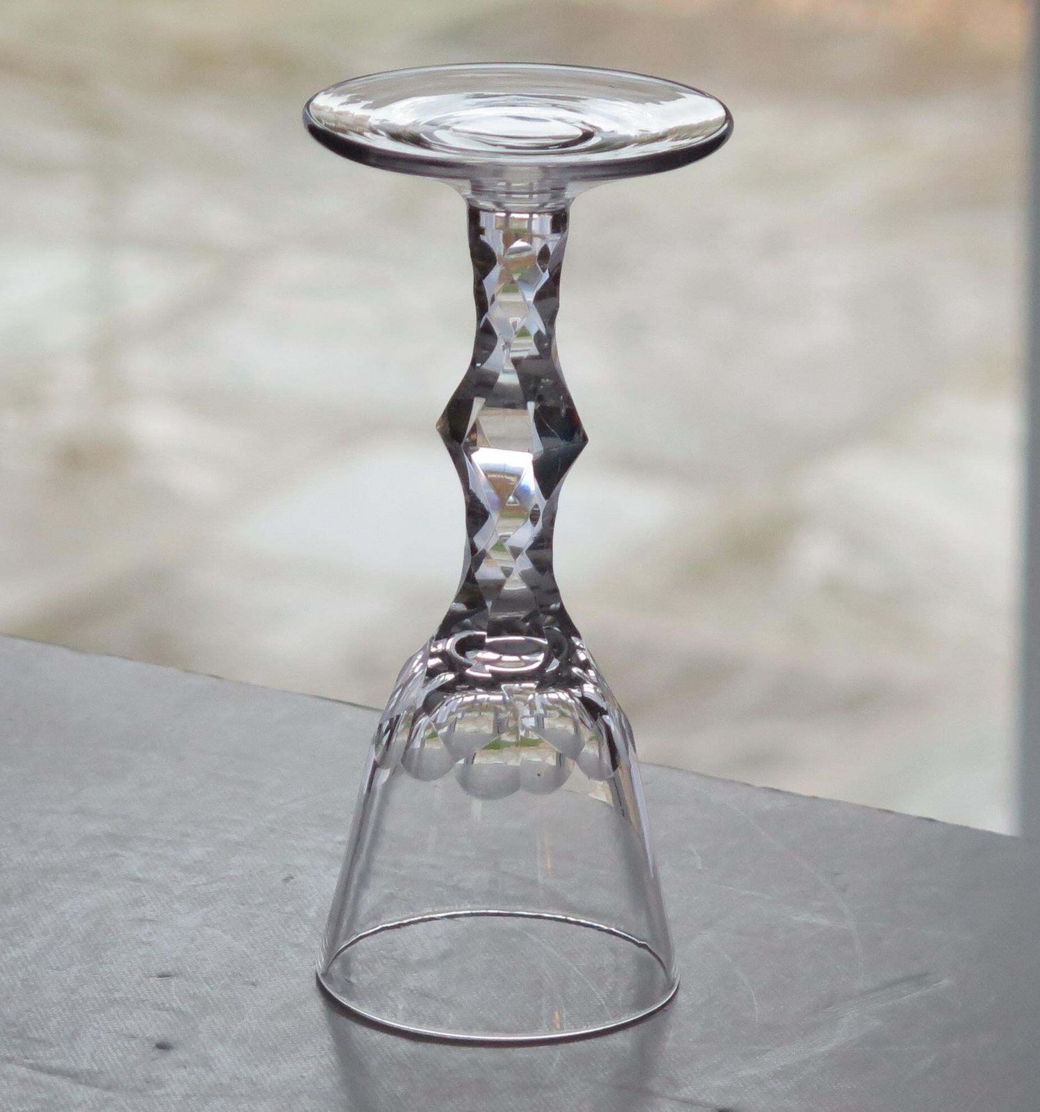 photo for sale 18th C Georgian Wine Drinking Glass Facet Cut Stem Hand Blown, Ca 1785