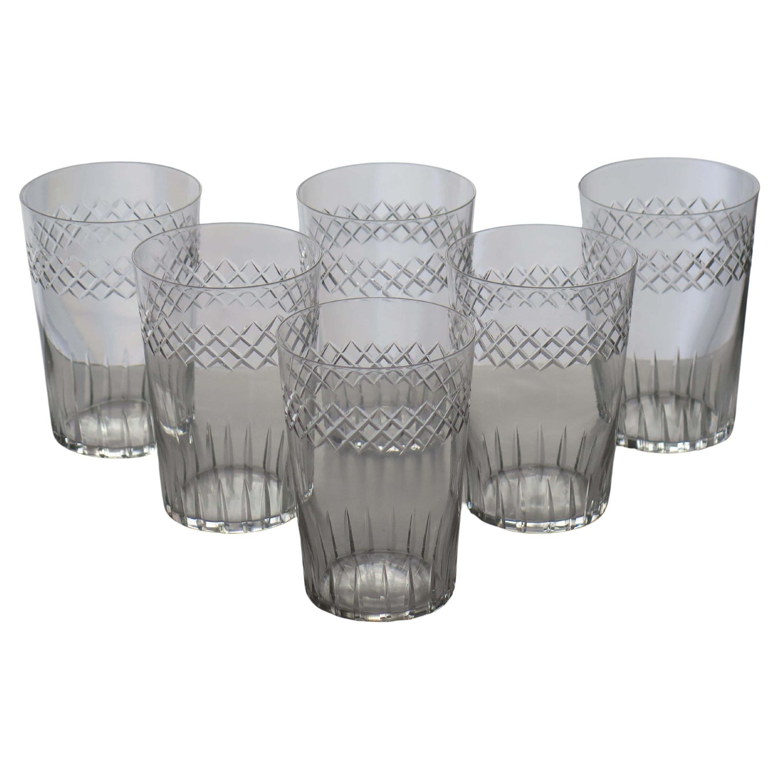 Set Of Six Edwardian Glass Tumblers Engraved Drinking Glasses, Circa 1905
