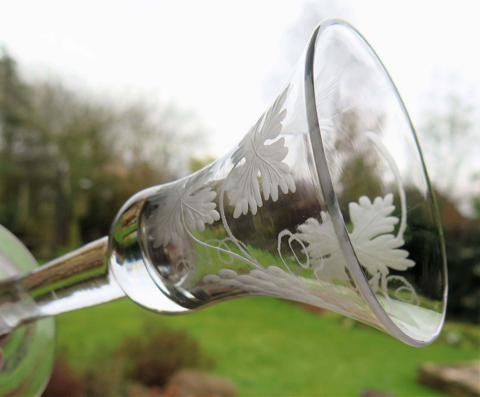 George II English Wine Drinking Glass Engraved Bell Bowl Hand Blown, Circa 1745 photo Home Decor