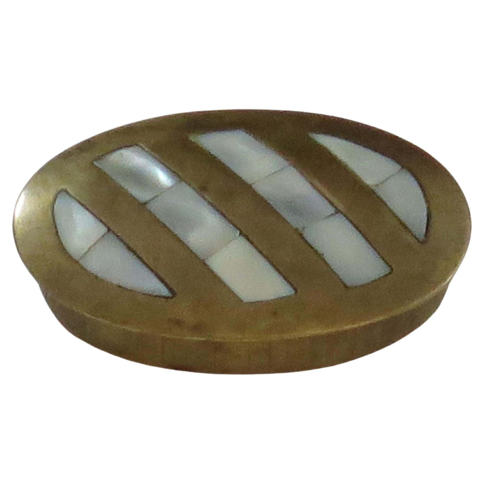 Antique Metal Pill Box With Mother Of Pearl Inlay To Lid, English Edwardian