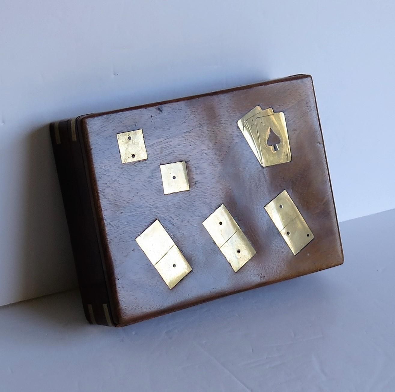 330.0 Complete Handmade Game Box With Dominoes, Six Dice & Playing Cards, Circa 1940s photo