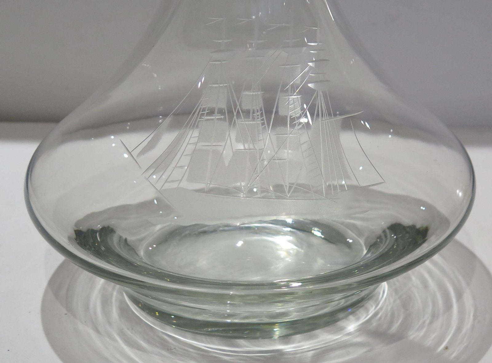 Home Decor Large Lead Cut Glass Ship's Decanter With Engraved Sailing Ship, Circa 1930 photo