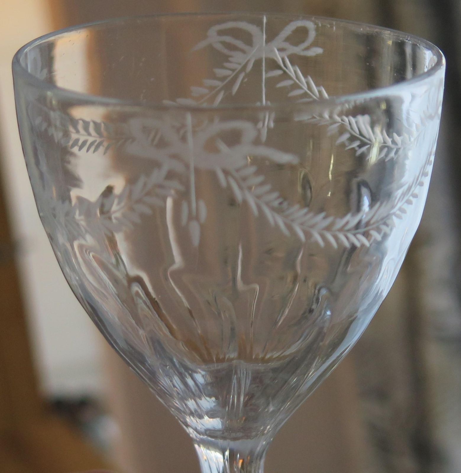 photo for sale Georgian Rummer Drinking Glass Engraved Handblown Lead Glass, English, Ca 1800
