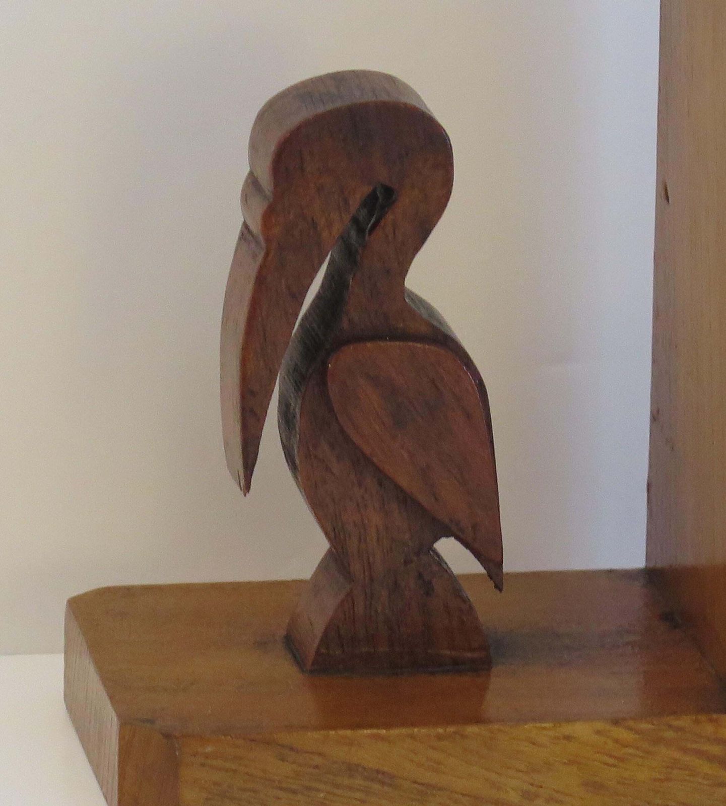 Art Deco Pair Of Pelican Figure Bookends In Hand Carved Woods, Circa 1930 photo vintage
