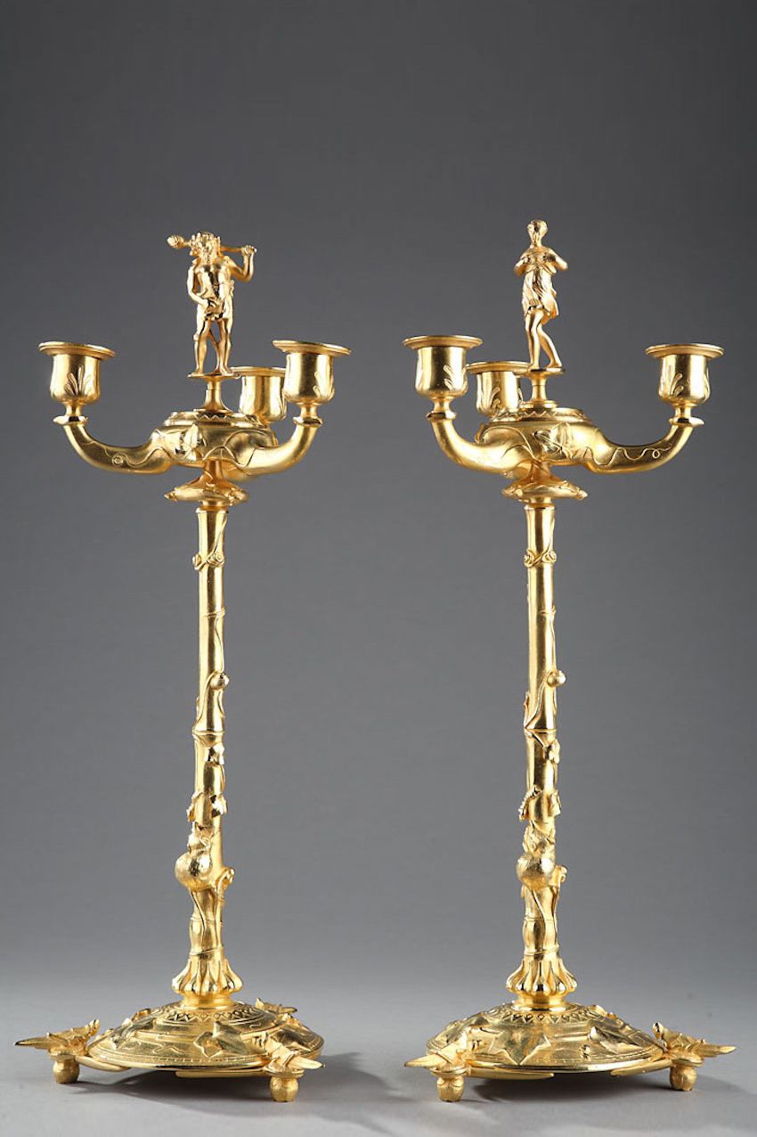 Naturalist Ormolu Candelabra Lamps In Auguste Cain Taste (French, 1821 1894)