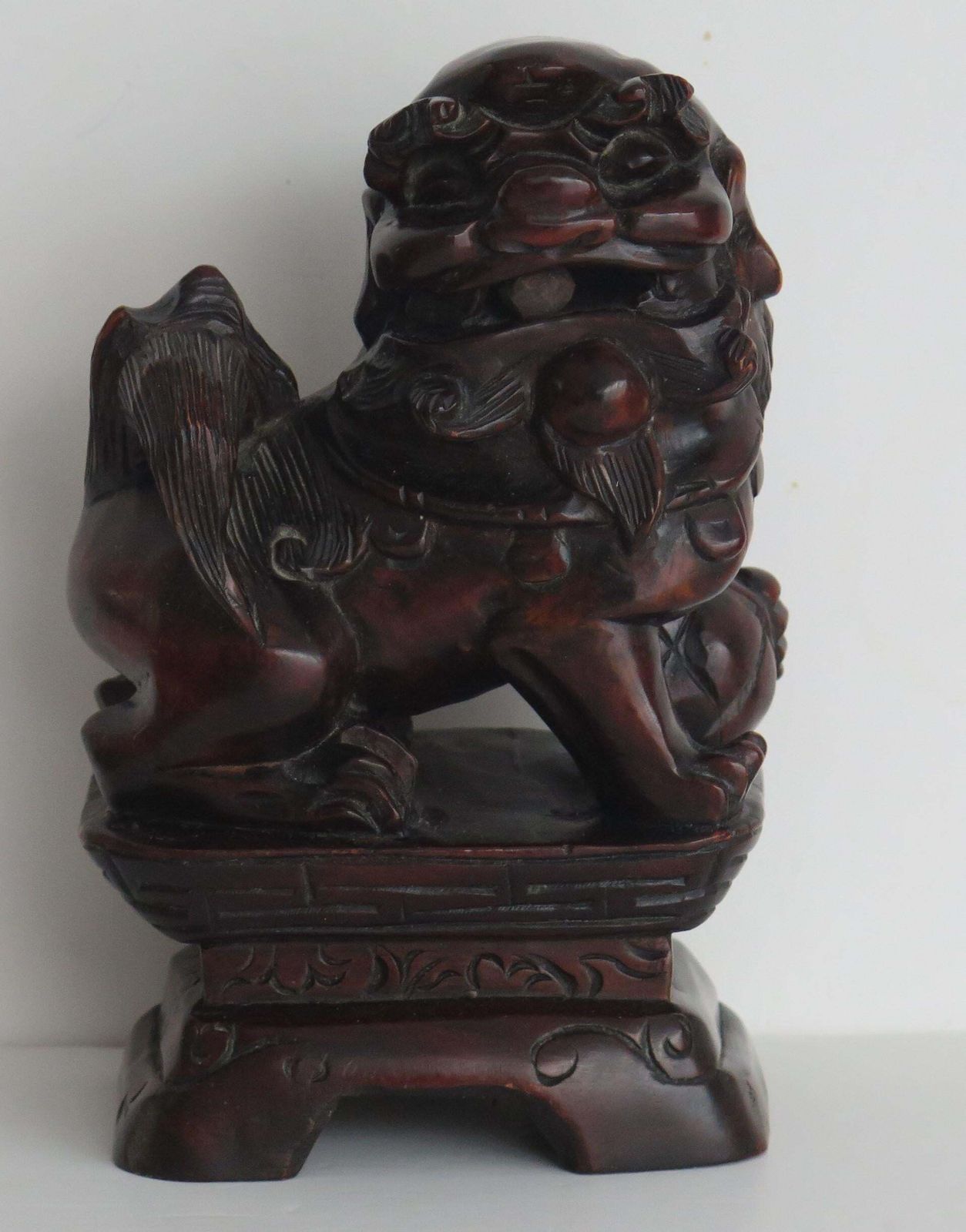 Chinese Foo Dog Hardwood Hand Carved And Signed, Qing Circa 1900 photo Art
