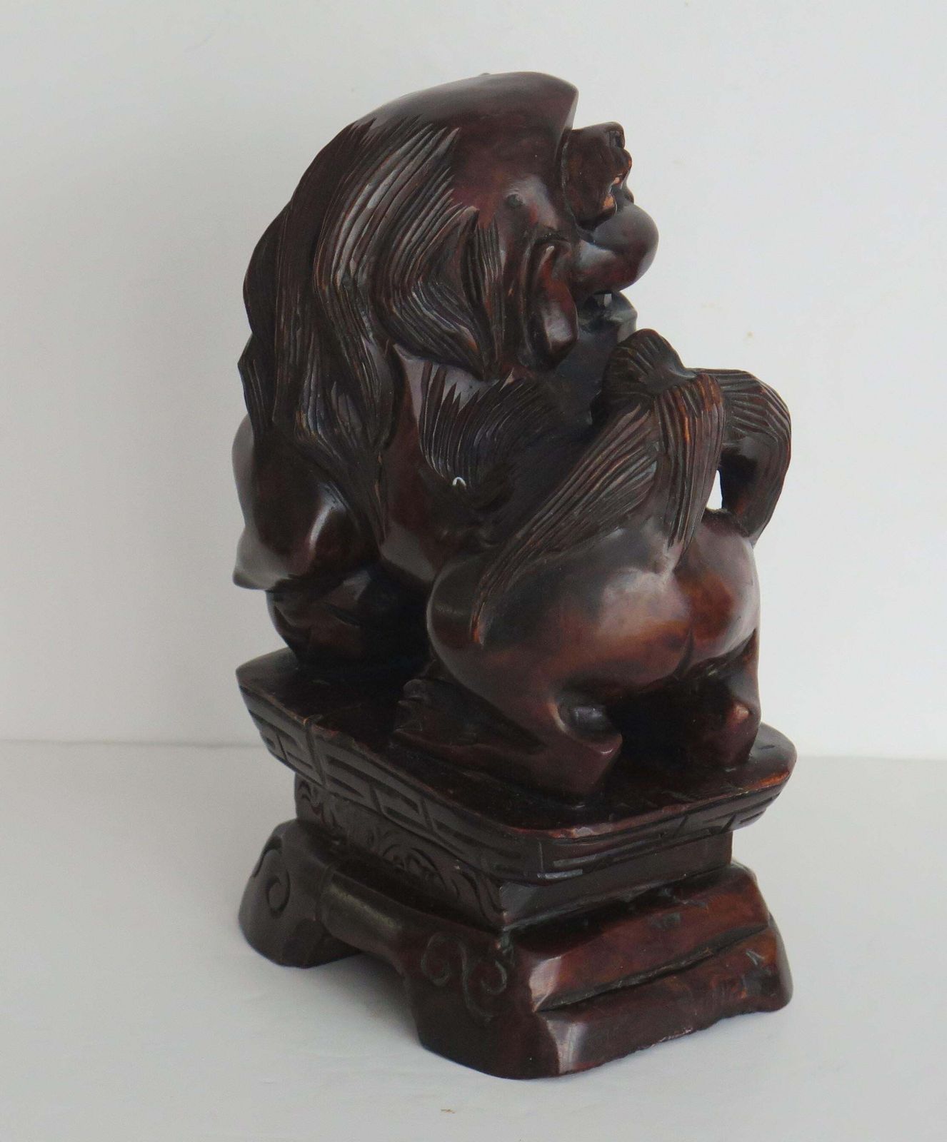 Chinese Foo Dog Hardwood Hand Carved And Signed, Qing Circa 1900 photo vintage