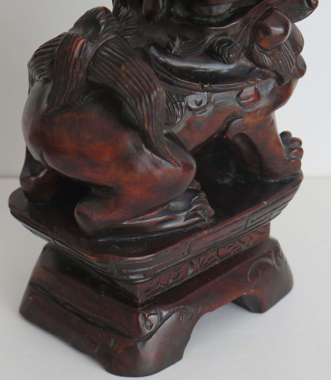 photo vinterior Chinese Foo Dog Hardwood Hand Carved And Signed, Qing Circa 1900