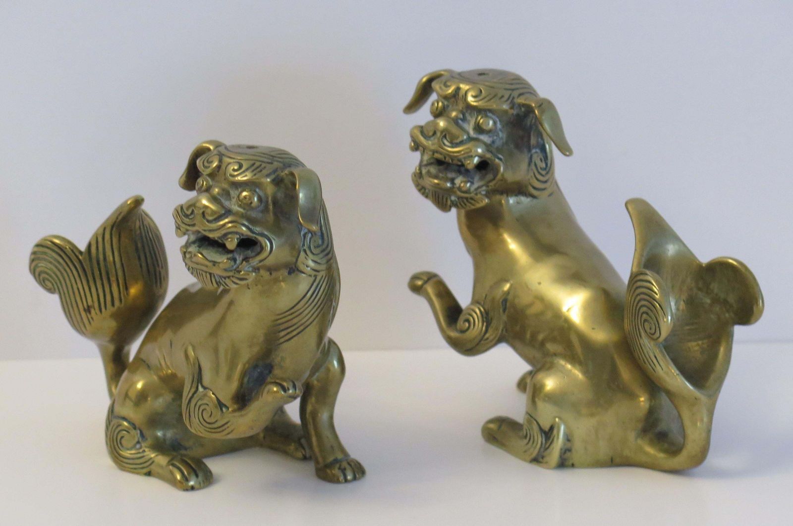 Antique Pair Of Chinese Bronze Foo Dogs Good Detail, Qing Early 19th Century photo furniture
