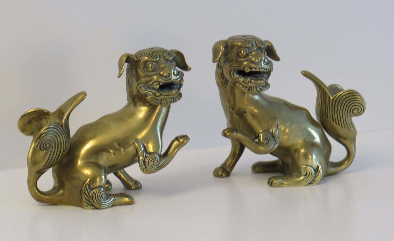 Antique Pair Of Chinese Bronze Foo Dogs Good Detail, Qing Early 19th Century photo Art