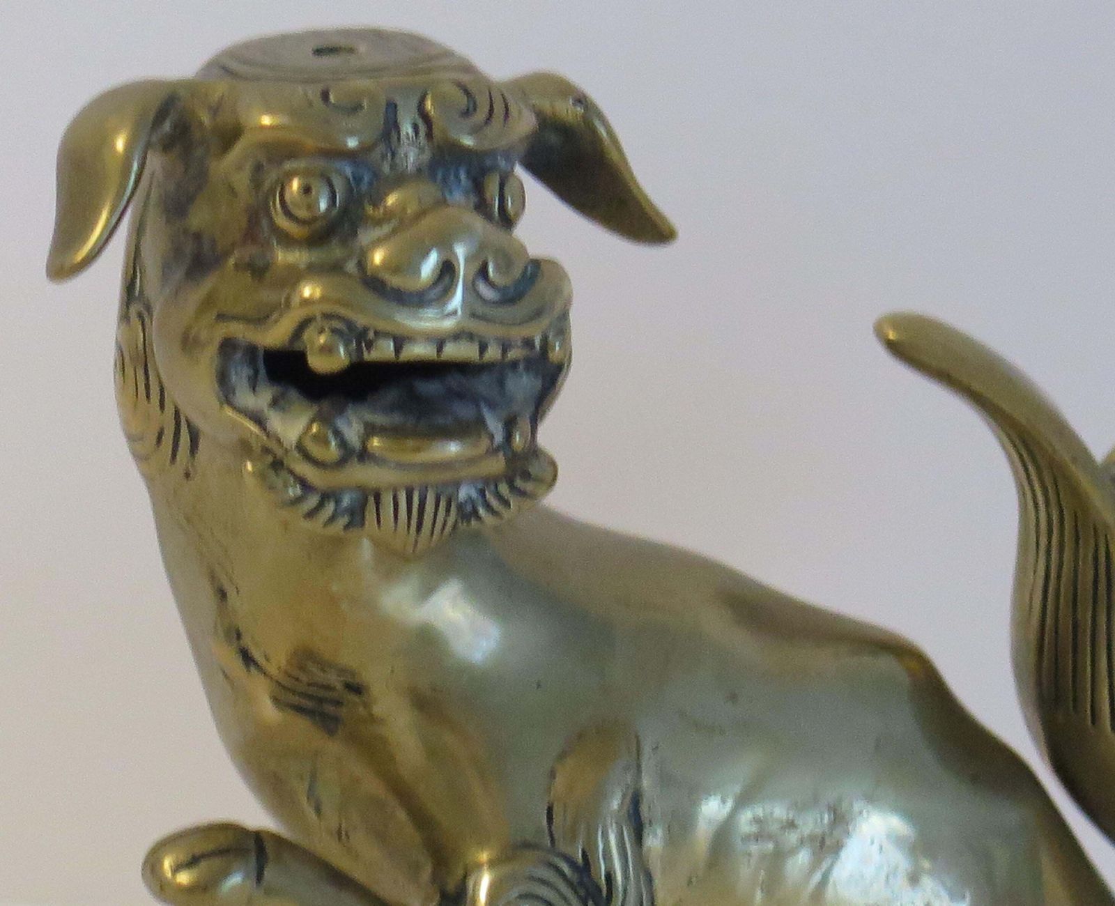 Art Antique Pair Of Chinese Bronze Foo Dogs Good Detail, Qing Early 19th Century photo