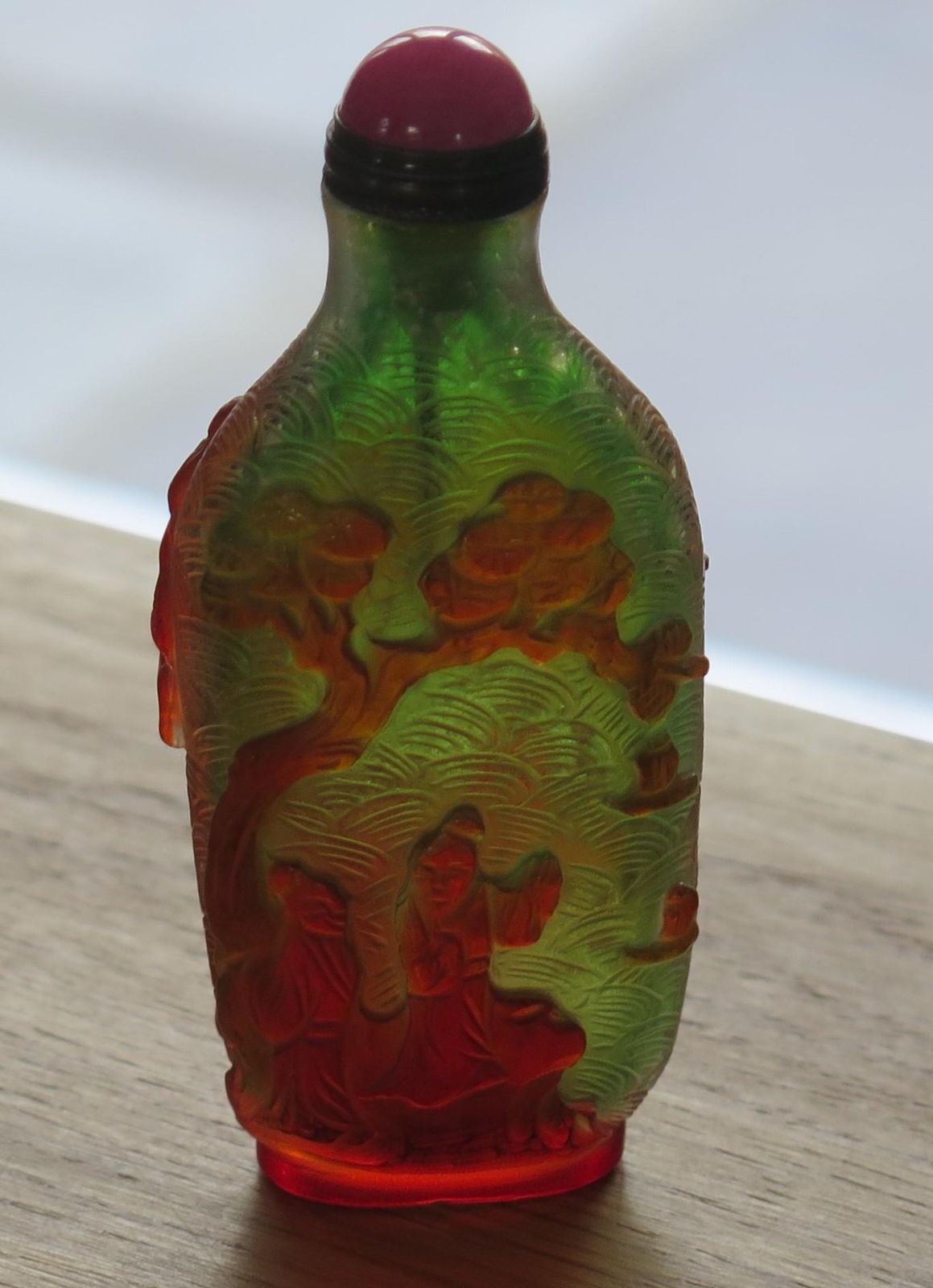345.0 Chinese Export Snuff Bottle In Overlay Cameo Glass Finely Carved, Circa 1920s photo