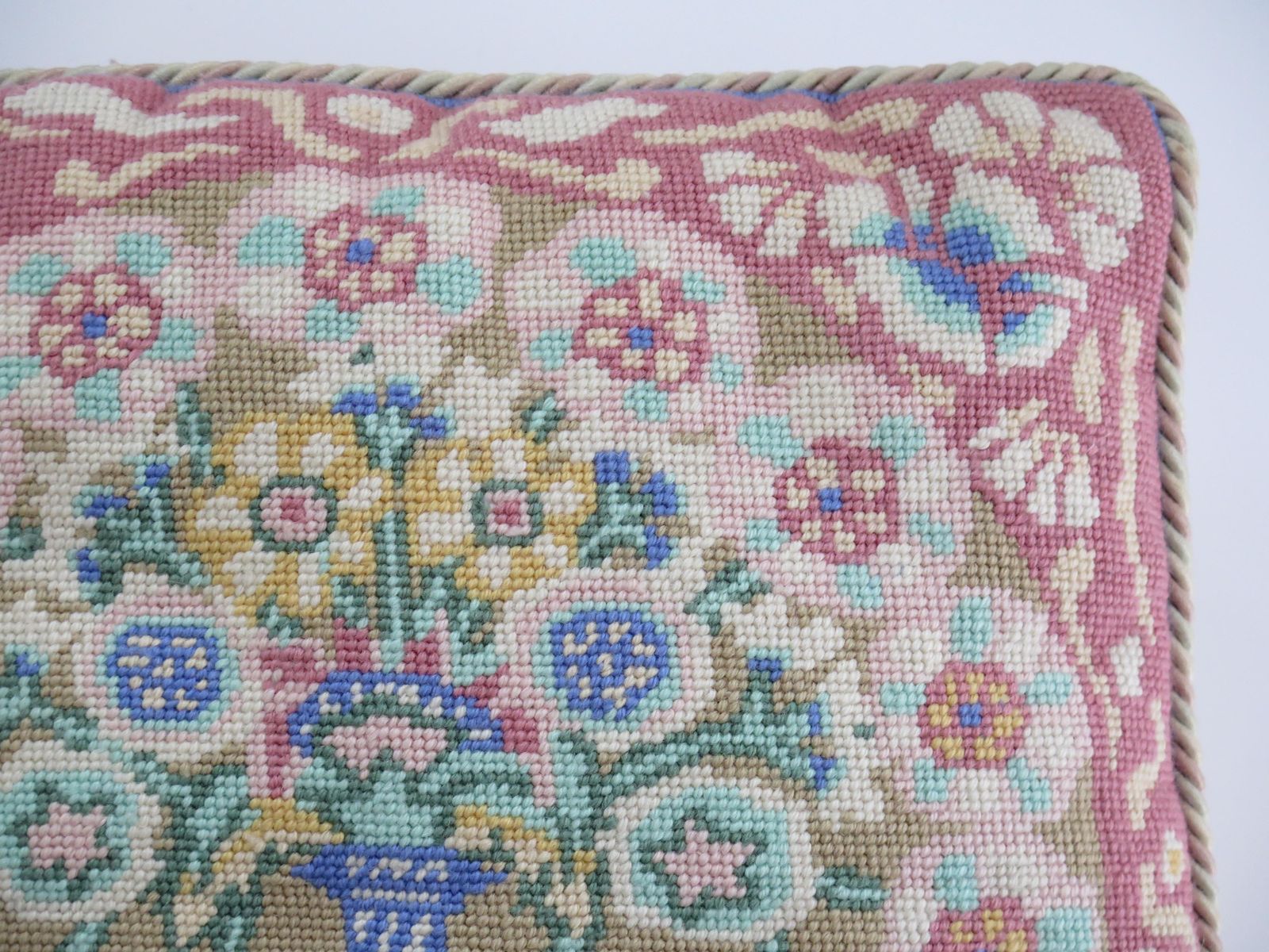 Woven Cushion Or Pillow With Flower Vase Pattern In Pastel Shades, Circa 1930s photo buy