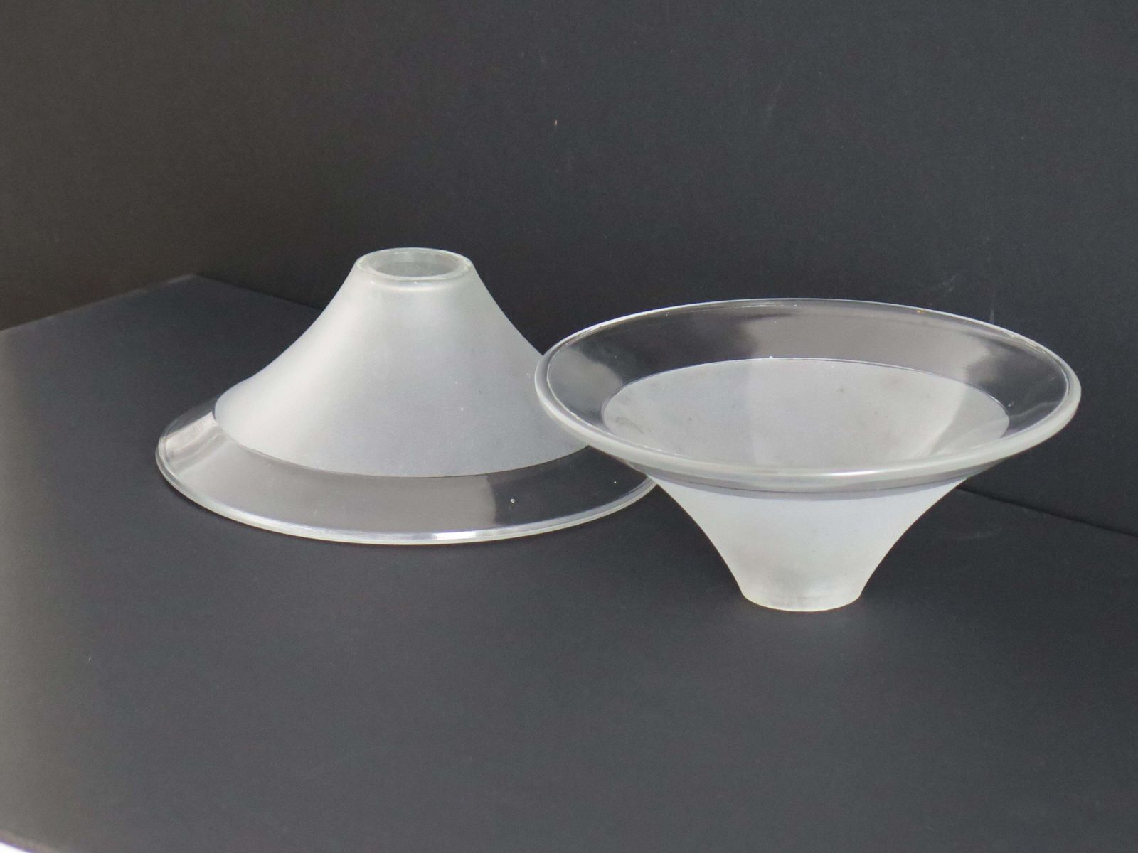 Art Deco Period Glass Lampshades Pair (C) Conical & Frosted, Circa 1925 photo vintage