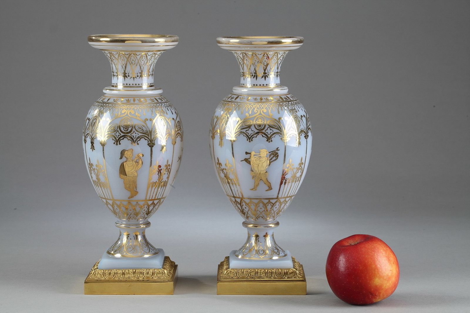 Pair Of White Opaline Crystal Vases By Jean Baptiste Desvignes photo furniture