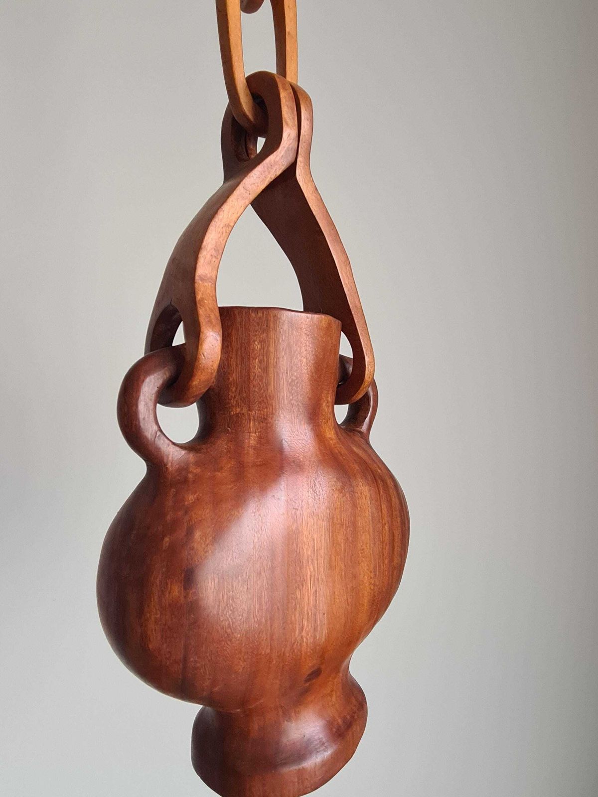 Hanging Vase In Solid Wood Carved In The Mass / Handcrafted / 1960 / Mid Century / Decoration / 20th Century / Brutalist photo Home Decor