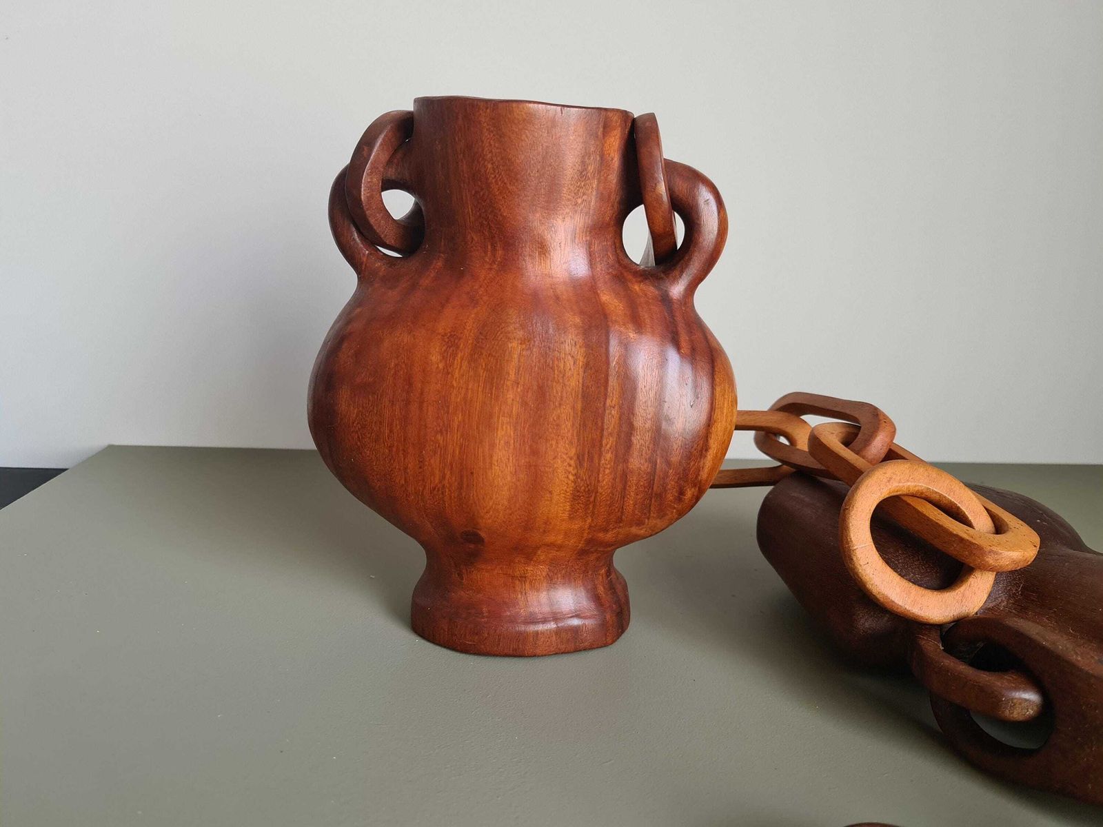 photo for sale Hanging Vase In Solid Wood Carved In The Mass / Handcrafted / 1960 / Mid Century / Decoration / 20th Century / Brutalist