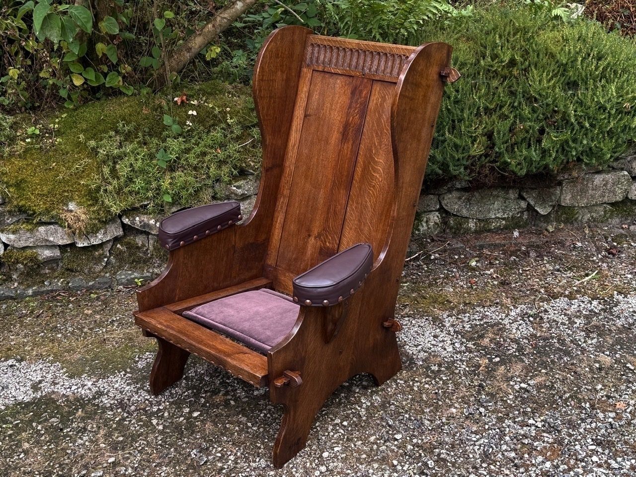 A Nigel Rupert Griffiths Monastic Carved Oak Leather Fireside Chair / Armchair photo 595.0