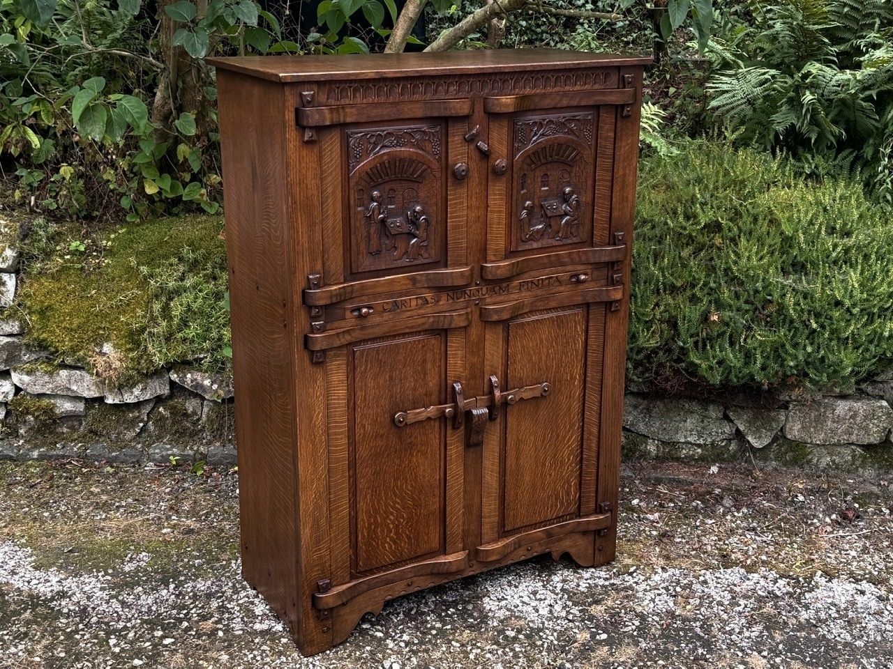 A Nigel Griffiths Monastic Carved Oak Flemish Drinks Cabinet / Wine Cupboard photo furniture