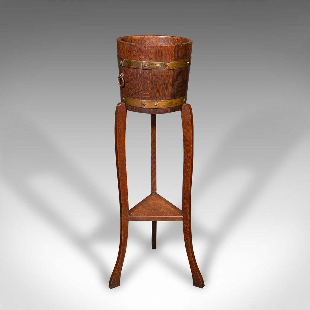 Antique Decorative Jardiniere Stand, English, Coopered Oak, Planter, Circa 1920 photo Home Decor