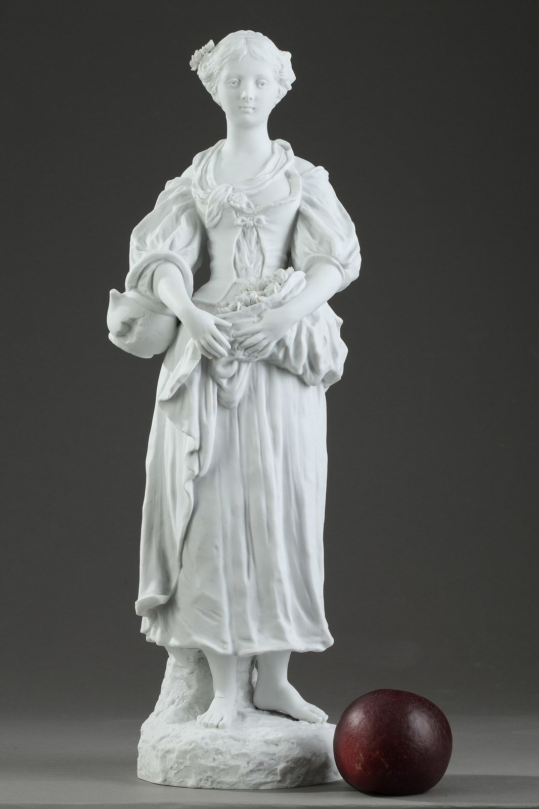 Biscuit Statuette "Young Woman With Flowers"  19th Century Period